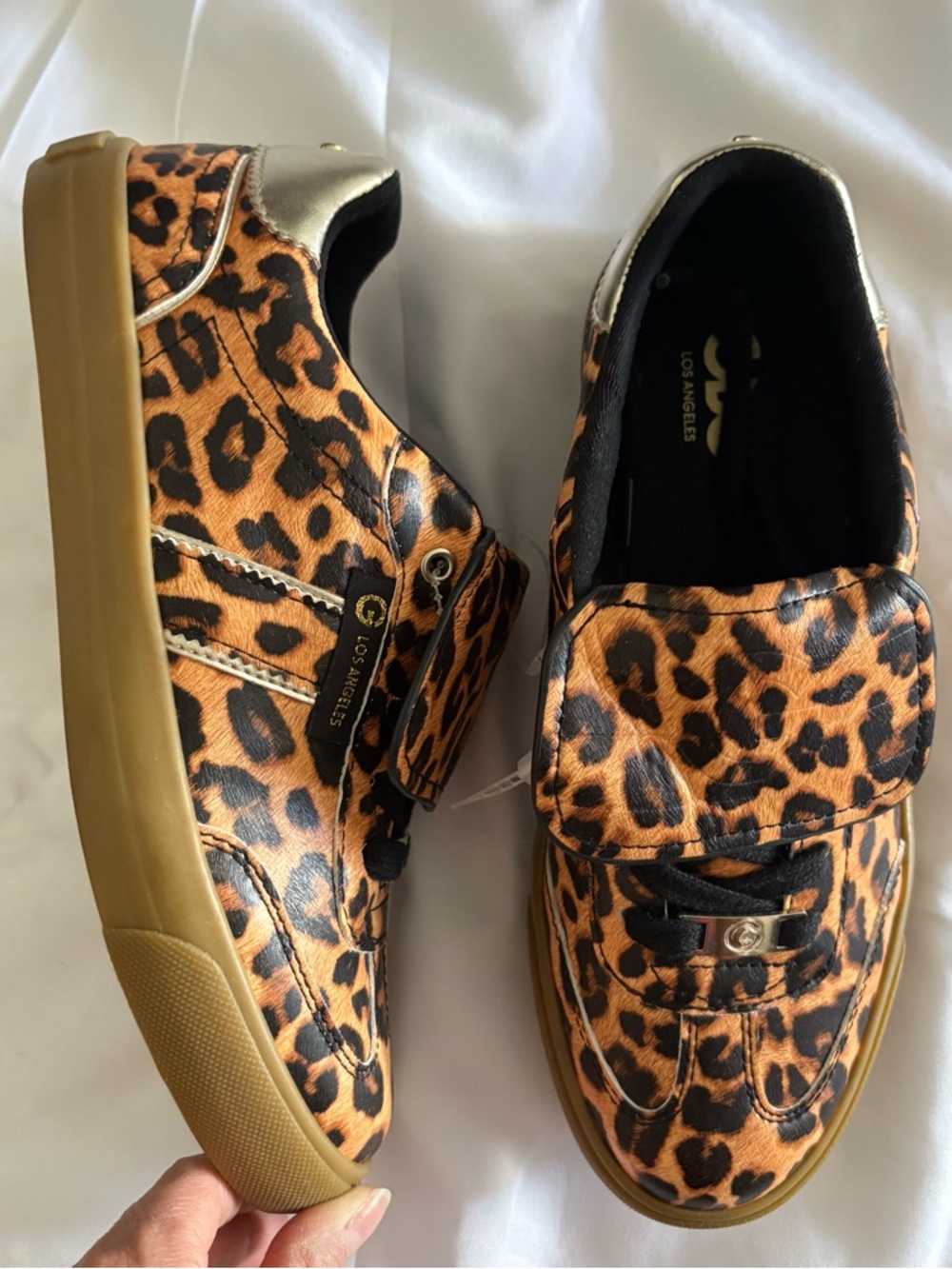 GBG Los Angeles Leopard Print Sneakers with Gold Accents
